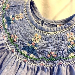 Adorable blue smocked bunny dress